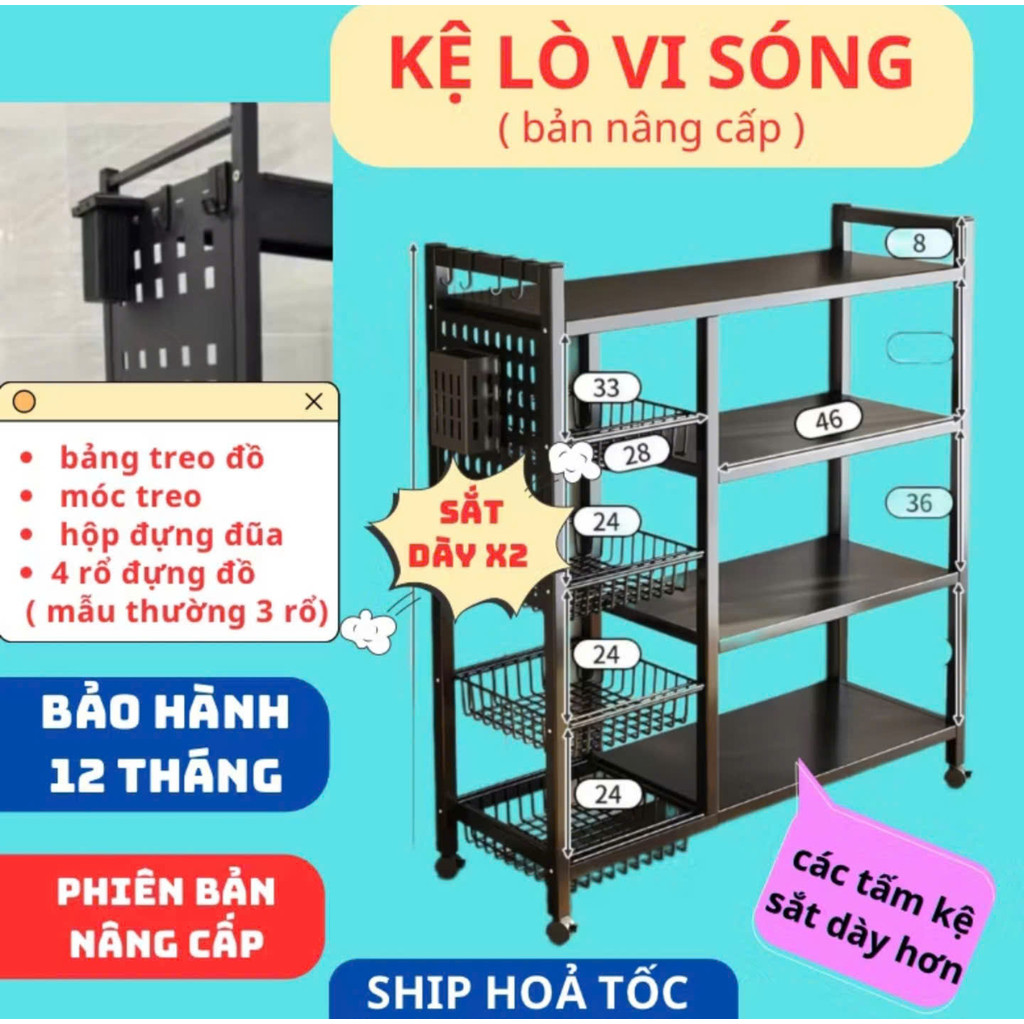 Kệ Bếp Di Động 4 Tầng D80xR31xC103cm Khung Thép Sơn Tĩnh Điện Kệ Để Lò Vi Sóng Gia Vị Phòng Bếp Xoong Nồi Chảo Tiện Lợi