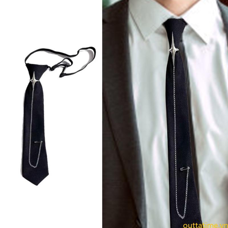 Best Punk Crosss Pin Chain Tie cho trường học Đồng phục trường có thể điều chỉnh Pre Tie Black Necktie cho học sinh và thanh thiếu niên Người lớn