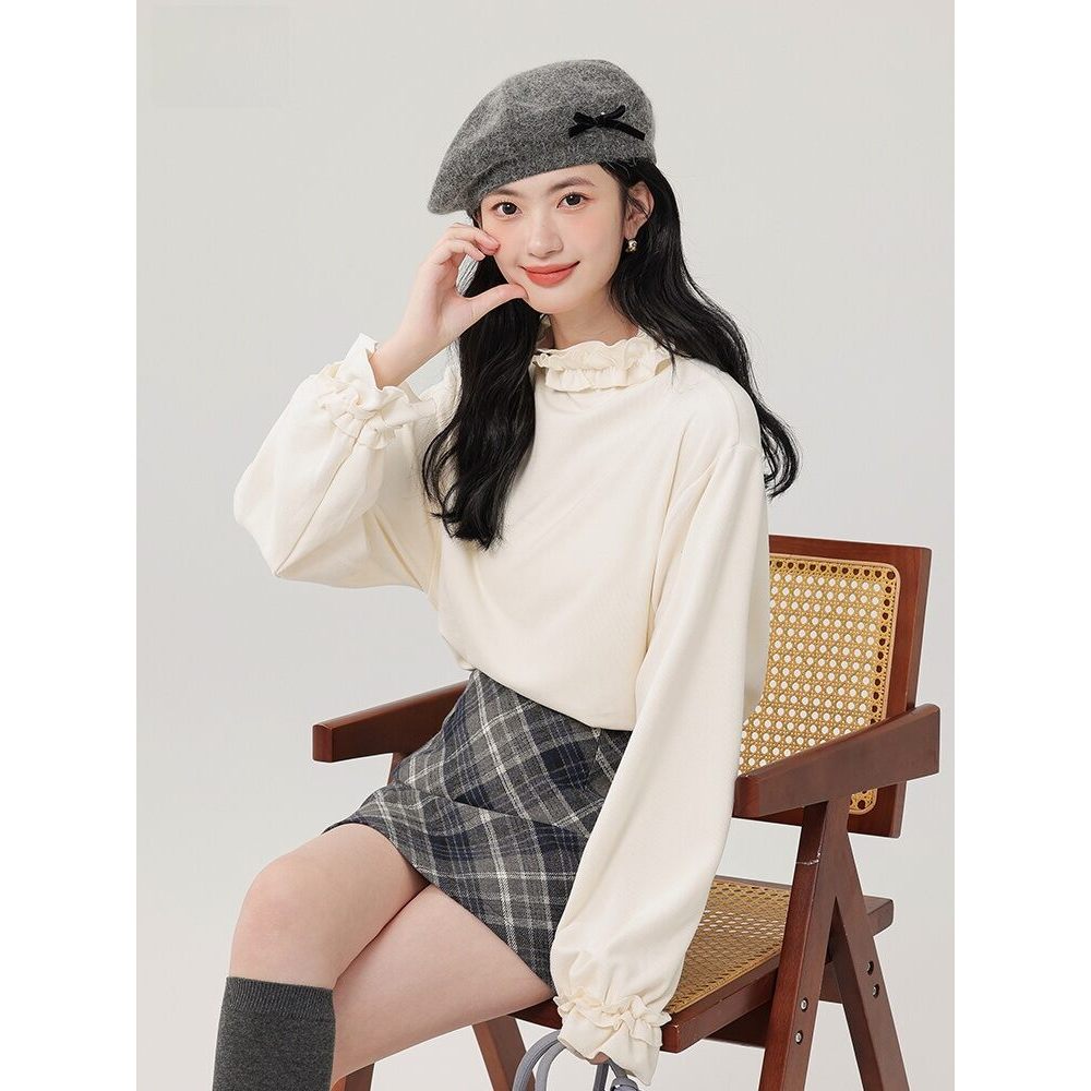 Mutu Sơ Mi Top Corduroy Tay Áo Thun, Phong Cách Pháp Cho Xuân Mới