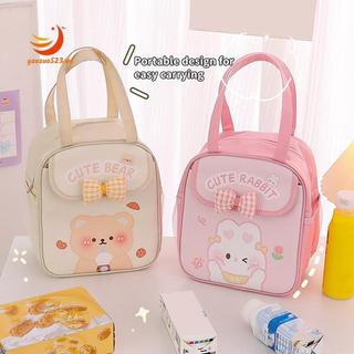 Túi đựng hộp cơm Kawaii dễ thương cách nhiệt tái sử dụng cho bé gái, giữ nóng/lạnh, màu be
