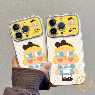 Phim hoạt hình dễ thương Cry Baby Girl Cover Tương thích cho IPhone 17 16 13 15 12 14 11 Pro Max Air XR 7 8 16 15 14 Plus X XS Max Vỏ cửa sổ lớn mạ điện sang trọng