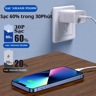 Bộ sạc nhanh PD 20W kèm Dây sạc nhanh Type-C không nóng máy, an toàn ổn định