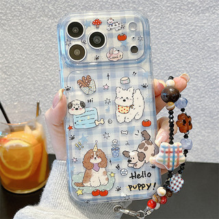 Chó ca rô + Vòng tay cho iphone17 17promax 16promax 15promax 14 / 13 / 15 / 16pro iphone13 vỏ TPU iphone mới chống bụi