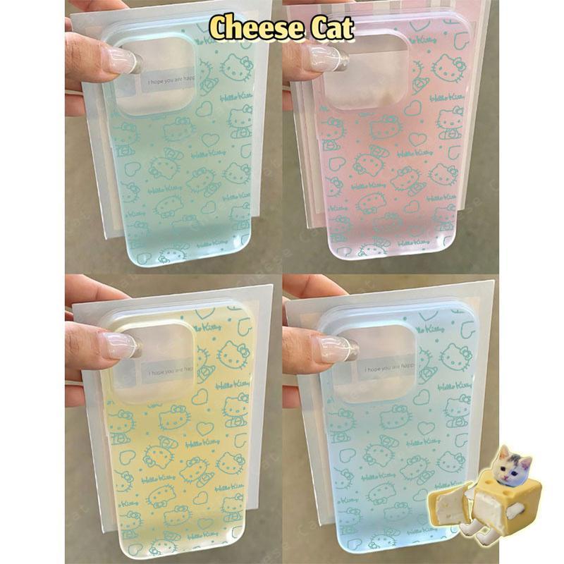 dòng mèo Kitty Ốp điện thoại màu xanh mờ cho iPhone 15 16 11 12 13 14 17 Pro Max 7 Plus XR Xs Max