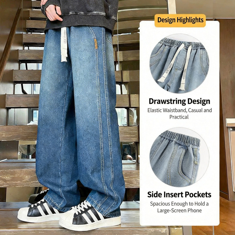 Quần jean nam dáng rộng đường phố cao cấp
