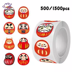 HFTOY 500 / 1500 Chiếc Hộp Nhăn Phong Cách Nhật Bản Trứng Daruma Tự Dính Stiers Quà Tặng Phong Bì Lọ Thẻ DIY Trang Trí Niêm Phong Stier PVC Chống Thấm Nước Đồ Dùng Giáo Viên Học Tập ~