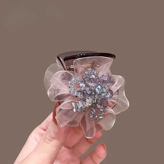 Kẹp Đuôi Ngựa Sợi Lụa Cao Cấp với Hoa Pha Lê, Hỗ Trợ Kẹp Lưng Nửa Đầu, Dung Tích Lớn
