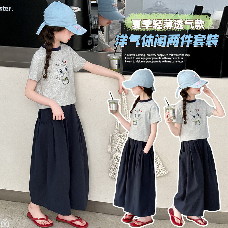 Áo thun ngắn tay bé gái Mùa hè Phong cách mới Trẻ em hoạt hình in hình cổ tròn ngắn
