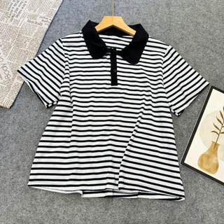 Áo Polo Bigsize Nữ Áo Thun Kẻ Sọc Ngang Tay Ngắn Chất Thun Cotton Co Giãn Cho Chubby A351