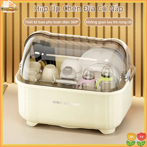 Hộp Úp Chén Đĩa Có Nắp【Lật Mở + Khay Ráo Nước】- Chống Bụi, Kín Hơi, Đựng Được Bình Sữa & Bát Đĩa