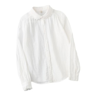 Sẵn sàng - Áo sơ mi nữ 100% cotton cổ búp bê viền ren, phong cách mới cho mùa thu, thiết kế đơn giản với tone màu trơn.
