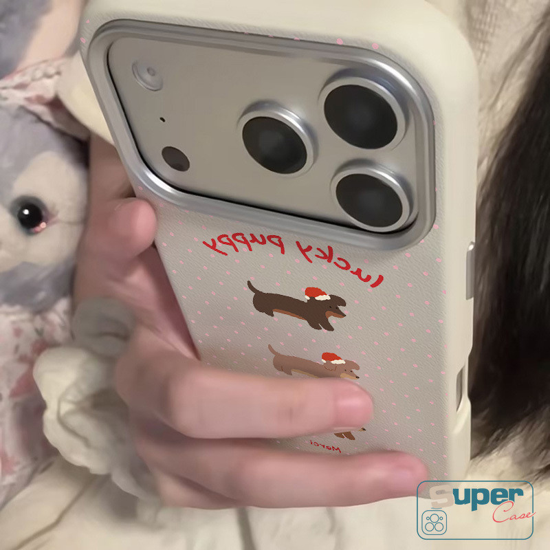 Ốp Lưng Cho Realme C67 C51 C75 C65 C53 C55 C11 C25 C12 C25s C3 5 11 5i 5S 6i 8i Chó May Mắn Xúc Xích Chó Giáng Sinh Mũ Hồng Chó