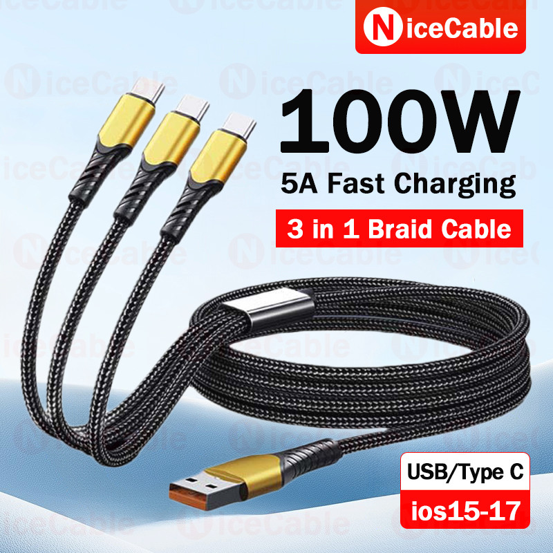 Cáp dữ liệu sạc nhanh 5A Dây sạc điện thoại USB / Type C sang Type C 100W Cáp bện cường độ cao cho ios15-17