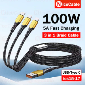 Cáp dữ liệu sạc nhanh 5A Dây sạc điện thoại USB / Type C sang Type C 100W Cáp bện cường độ cao cho ios15-17
