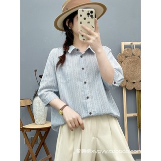 [Hàng có sẵn] Áo sơ mi nữ cotton cao cấp, cổ đứng, form rộng, thoáng mát cho mùa hè
