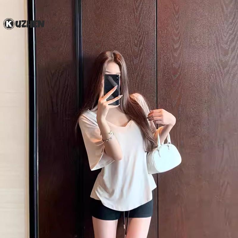 KUZHEN Áo Thun Nữ Slim Fit Co Giãn, Phù Hợp Mặc Hàng Ngày Mùa Hè