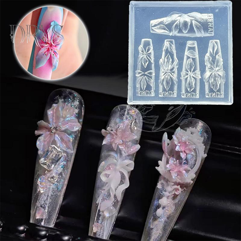 Khuôn silicone 3D làm móng DIY thiết kế hoa hibiscus cánh hoa, dụng cụ khắc mẫu nghệ thuật móng tay