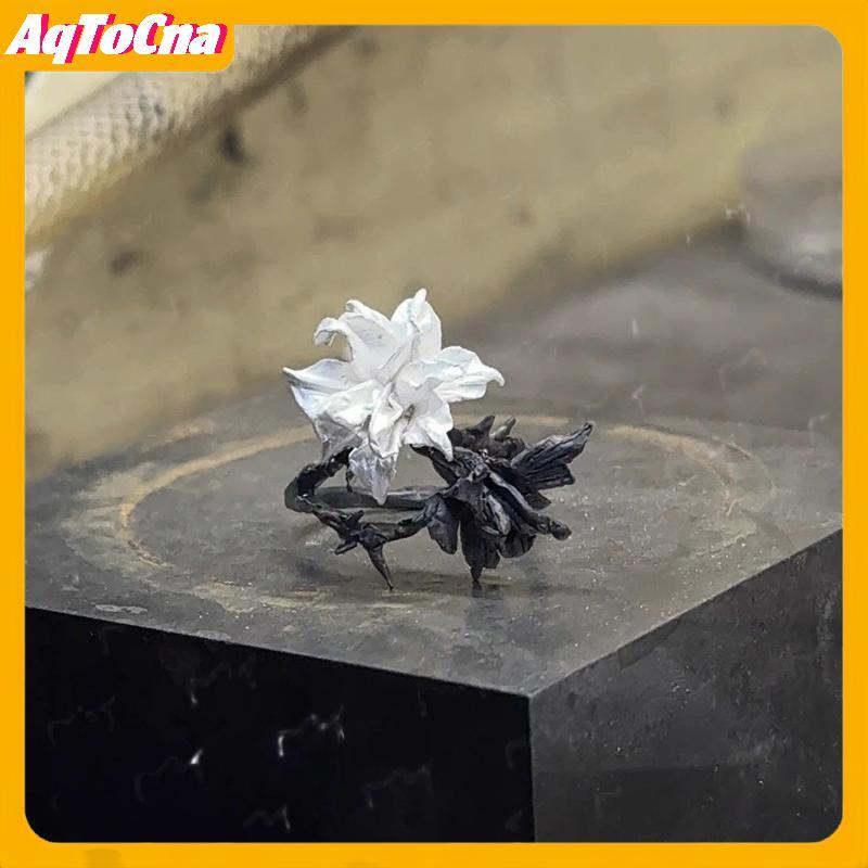 AqToCna Nhẫn Trắng Mandala Elegante cho Nữ - Phong Cáchpunk Kim Loại Thời Trang