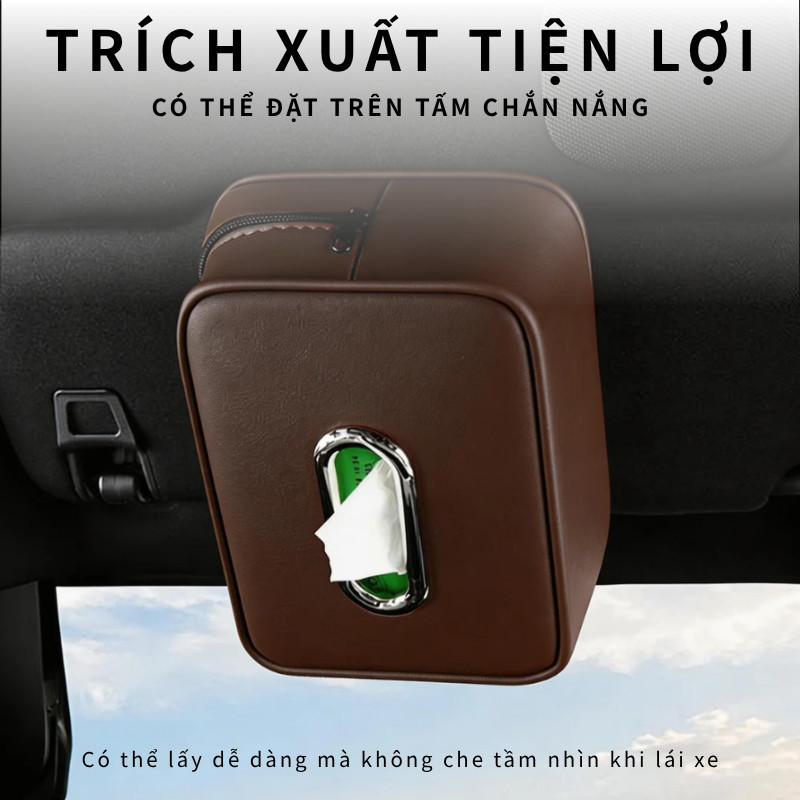 Hộp Khăn Giấy Da Cao Cấp Ô Tô - Đa Năng: Ghế/Chắn Nắng, Lưu Trữ Thông Minh, Nâng Tầm Nội Thất