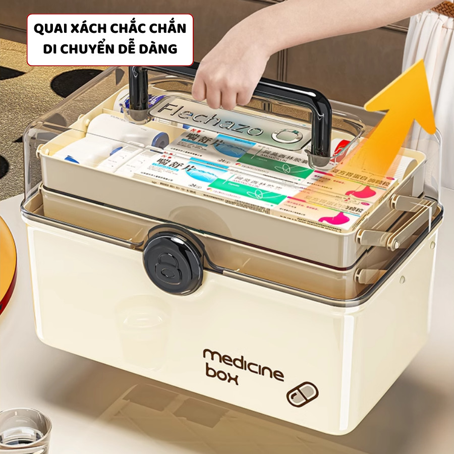 Hộp Đựng Thuốc Gia Đình ENODA HOME, Hộp Có Nắp Trong Suốt Thiết Kế 3 Tầng Đựng Thuốc Tiện Lợi Q081