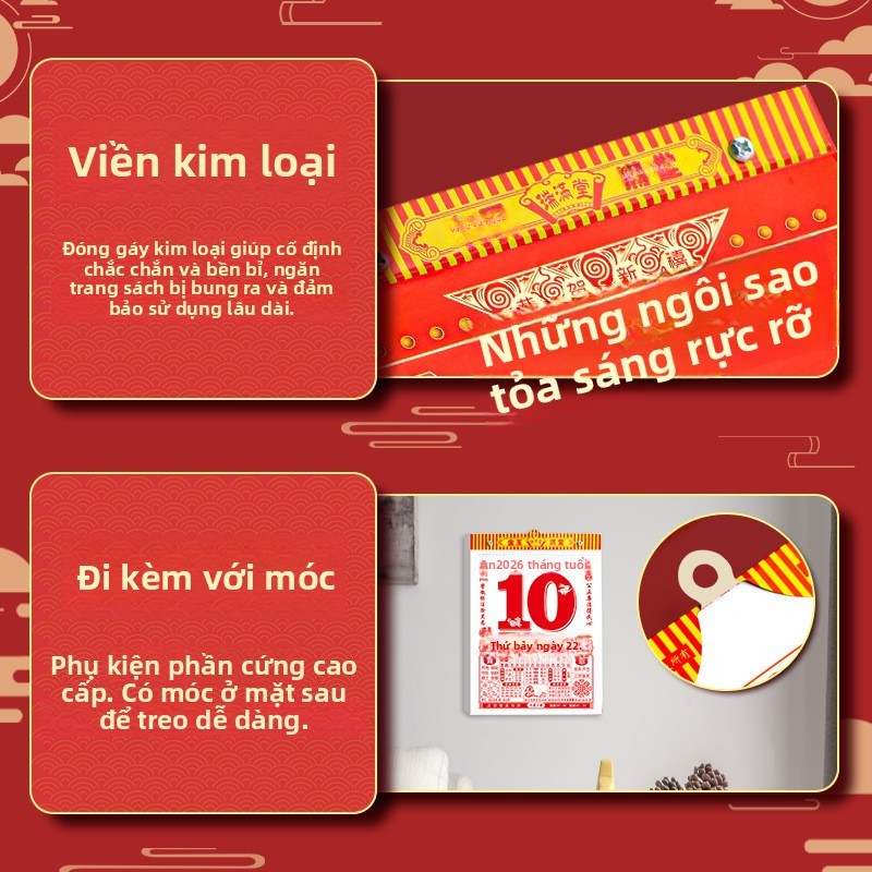 Lịch 2026 Lịch Vàng Cũ Lịch Treo Tường Năm Mới Lịch Ngựa Thương Hiệu Hộ Gia Đình Tay-Tear Lịch Vạn Niên Phiên Bản Hồng Kông