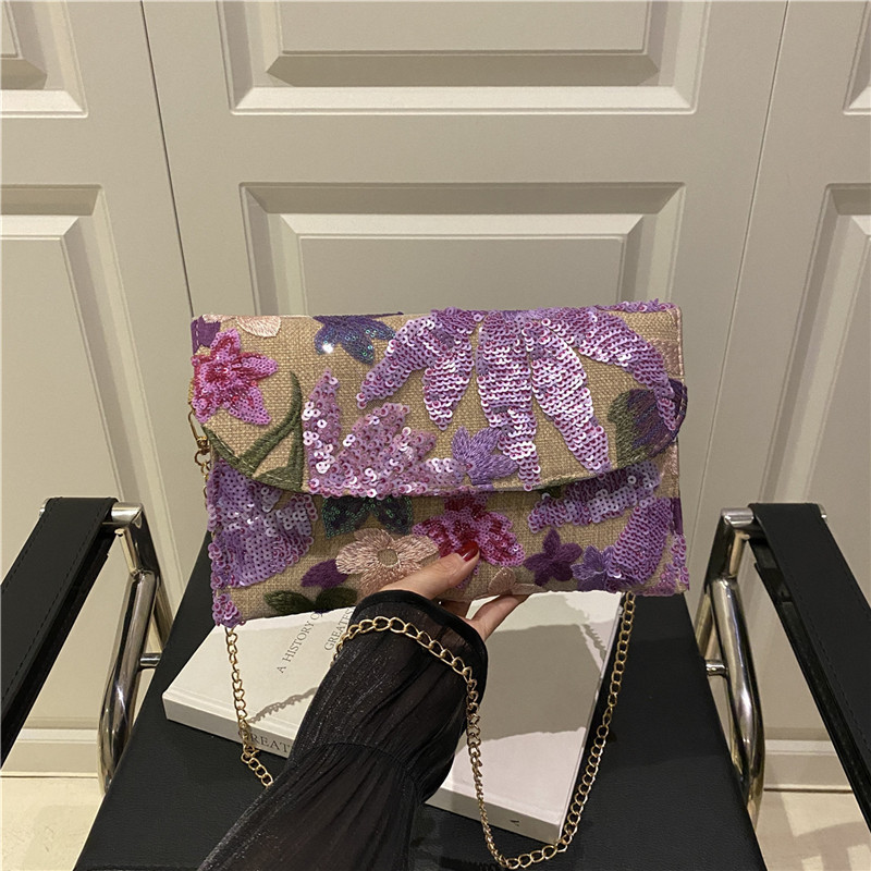 Túi đeo vai nữ trang trí hoa nhẹ nhàng sequin phong cách Trung Quốc mới