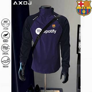 New Barcelona Soccer Uniform Spring and Autumn Outdoor Half Long-Sleeve Zipper Fitness Training Track and Field Running Sportswear PQpY