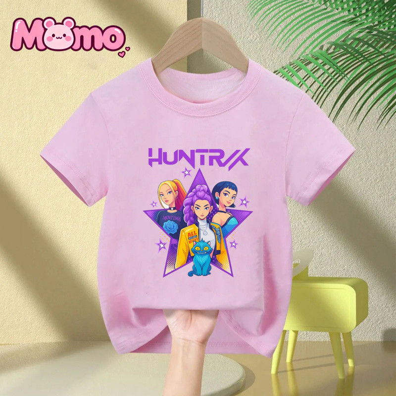 KPop Demon Hunters Anime Họa Tiết In Hình Bé Trai Và Bé Gái Cùng Phong Cách Hợp Thời Trang Cổ Tròn Tay Ngắn Trẻ Em Top