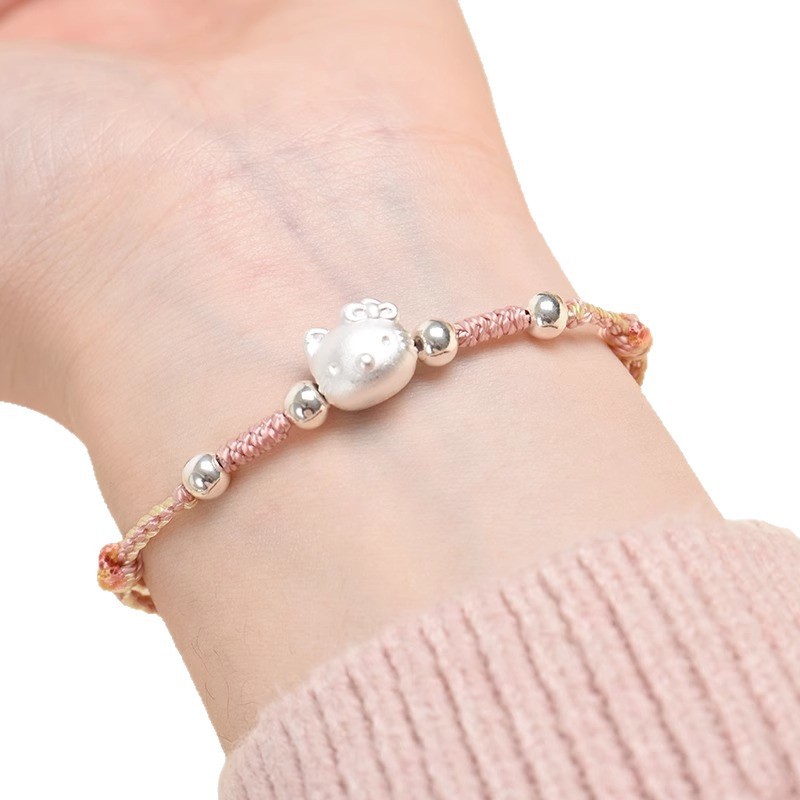 Vòng tay nữ Hello Kitty màu bạc nguyên chất 999