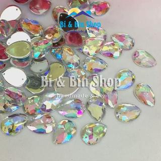 [A2] Hạt Đá Kết Nhựa Giọt Nước Ánh Cừ AB Đáy Bạc Dùng Đính Kết Trang Phục Thời Trang