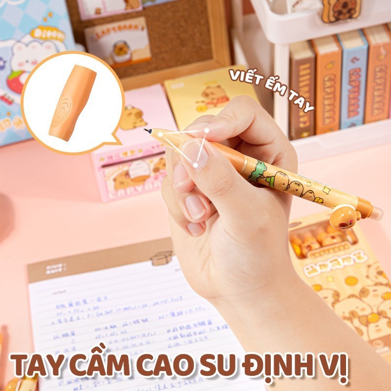 Bút mực xoá được họa tiết Capybara cute – Bút gel ngòi 0.5mm mực xanh, viết êm không mỏi tay, lý tưởng cho học sinh dùng