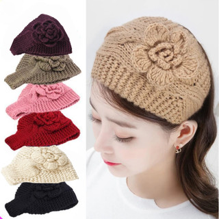 Băng đô dệt kim Camellia ấm áp mùa đông, cạnh rộng - Phụ kiện thời trang bảo vệ tai khi đi xe đạp