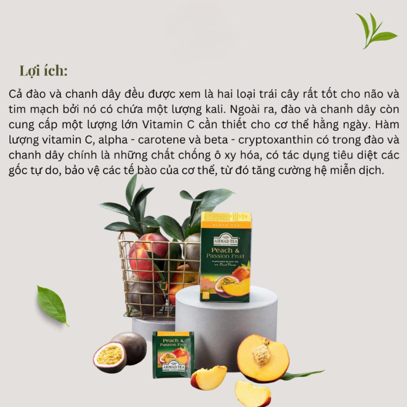 Trà Đào Chanh Leo Ahmad Peach & Passion Fruit Hộp 40g (20 túi x2g), Hương Trái Cây Nhiệt Đới Thơm Dịu