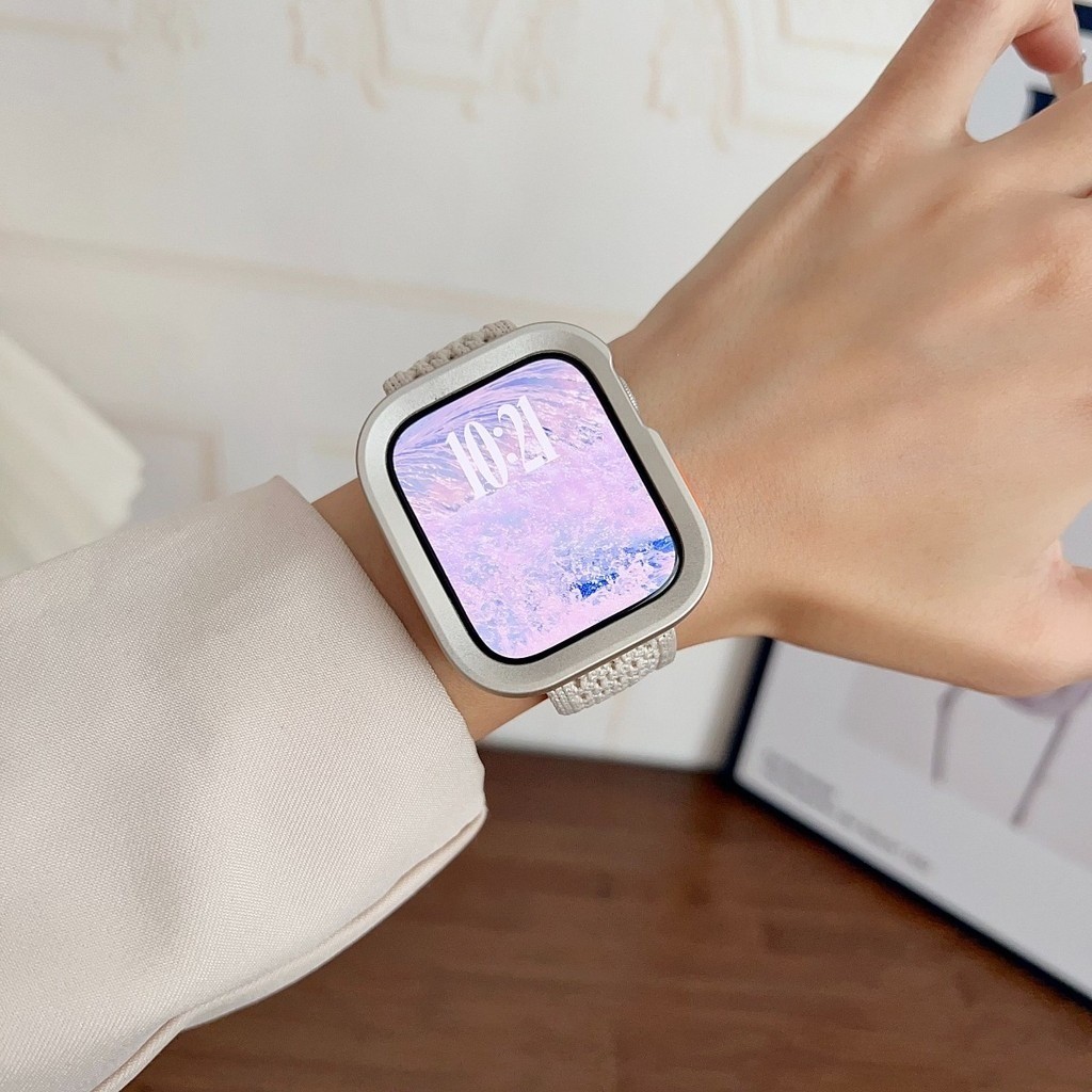 Dây đeo từ tính dệt Nylon + Vỏ silicon tương thích cho Apple Watch Series11 / 10 46mm 42mm Ultra3 / 2 / 1 49mm 40 / 41 / 44 / 45mm 9 8 7 6 5 4