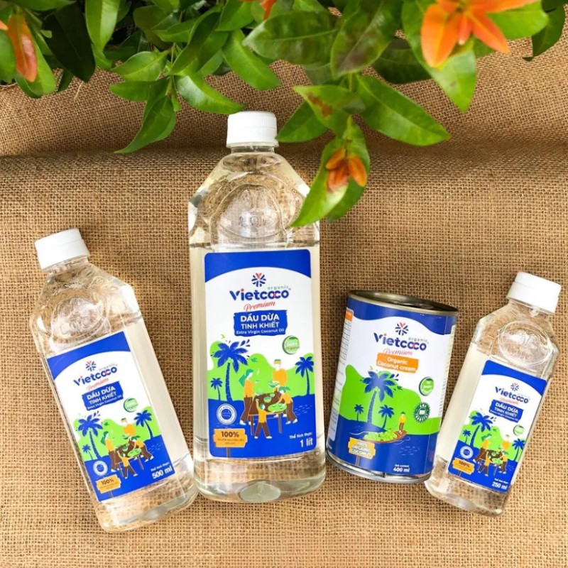 Dầu Dừa Tinh Khiết Organic Vietcoco Chai 250ml Đến 1L Thơm Ngon Ngọt Dịu Nguyên Liệu Nấu Ăn, Làm Đẹp