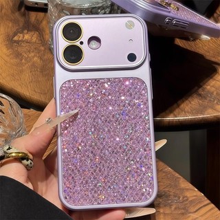 Ốp điện thoại cửa sổ lớn kim cương lấp lánh sang trọng cho iPhone 17 16 15 14 13 Pro Max chống sốc bảo vệ camera chống rơi bìa cứng