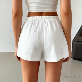 Quần short mini nữ dây rút co giãn, phù hợp mùa hè với thiết kế màu trơn và sọc in.