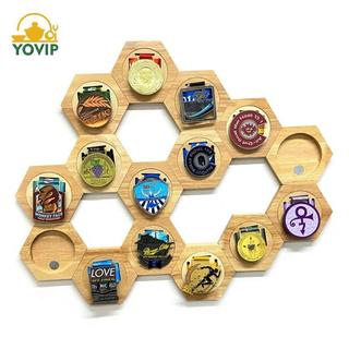 YOVIP Huy Chương Bằng Gỗ Đế Trưng Bày Lục Giác Thiết Kế Di Động Thể Thao Giải Thưởng Hộp Bảo Quản Sáng Tạo Trang Trí Tường Trang Trí Nhà Cửa VN