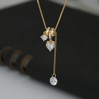 Vòng cổ vàng thật mạ điện micro-ind zircon, thiết kế dây xích xương đòn hiện đại, phù hợp với áo len