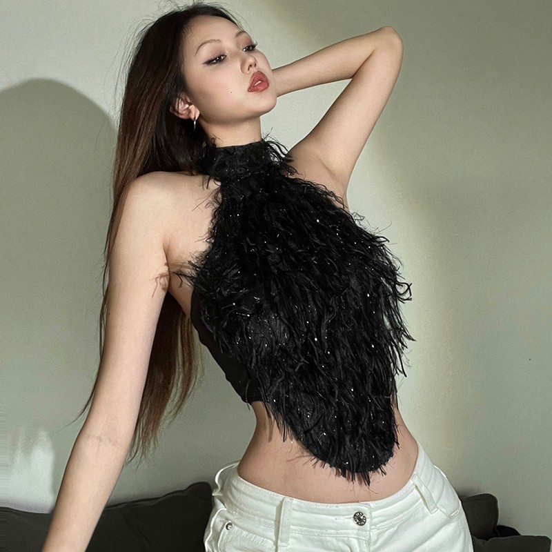 Cutenew Áo Chắc Chắn Dây Tắt Tay Lưng Skinny Gợi Cảm Cá Tính Niche Hot Chick Thời Trang Tính Khí Phong Cách Nóng Mới