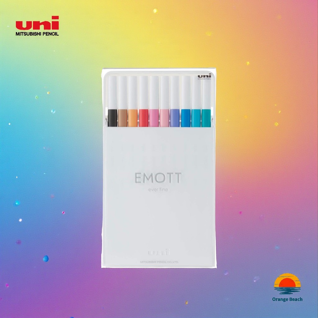 Uni EMOTT Fineliner 0.4mm/Bo 10 Mau/But long kim khong tham/Kem hop dung/Made in Japan