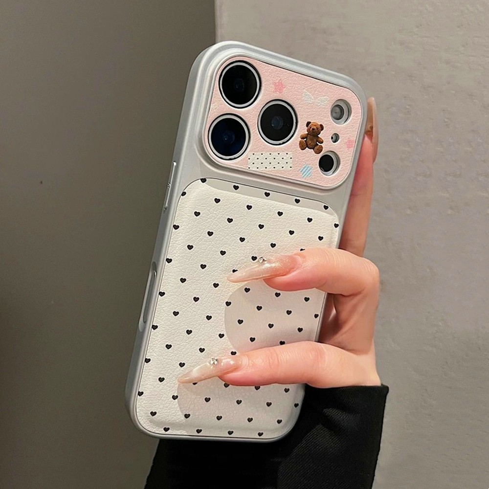 Ốp điện thoại da mạ hình trái tim tình yêu cho iPhone 17 Pro Max 16 15 14 Vỏ bảo vệ chống sốc