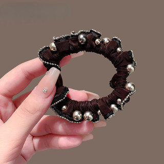 Phụ kiện tóc lụa satin bạc hạt nhỏ, thắt lưng tóc bóng, dây cao su đội đầu phong cách Hàn Quốc