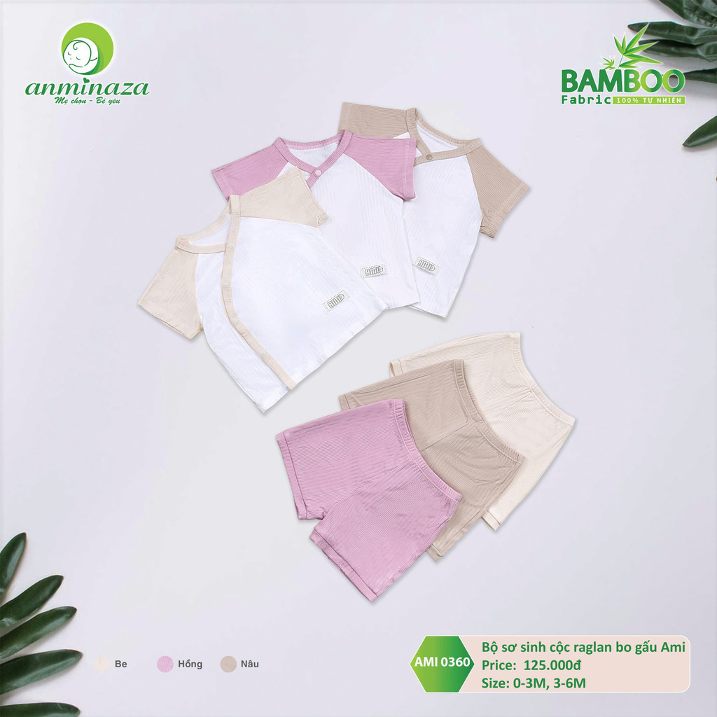 Bộ Sơ Sinh Cộc Tay Anminaza Vạt Chéo Vải Tăm Tre An Toàn Thấm Hút - Hàng Chính Hãng AMI0360