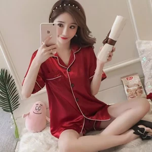 Bộ Đồ Ngủ Cao Cấp Nữ Mỏng Ice Silk Quần Short Tay Ngắn Mô Phỏng Lụa Plus Kích Thước Loungewear Phù Hợp Với