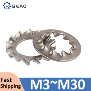 Thép không gỉ 304 Bên Ngoài Bên Trong Răng Khóa Máy Giặt Ngôi Sao Răng Khóa Miếng Đệm M3 M4 M5 M6 M8 M10 M12 M14 M16 M18 M20 M22 M24 M27 M30 Khóa Chống Trơn Trượt Máy Giặt