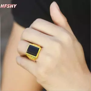 Nhẫn nam hình bầu dục cỡ lớn và nhỏ HFSHY Nhẫn mạ vàng dát nhẫn vàng cát Obsidian VN