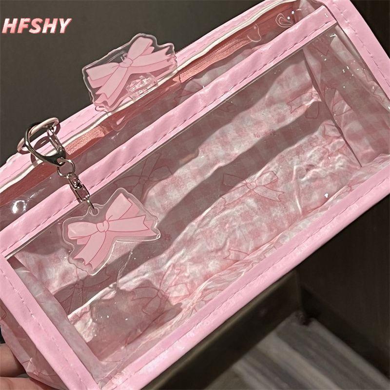 HFSHY Nơ Ngọt Dây Kéo Trong Suốt Hộp Đựng Bút Chì Học Sinh Văn Phòng Phẩm Túi Bảo Quản Dung Tích Lớn Túi Trang Điểm Hoạt Hình Dây Kéo Bút Túi VN