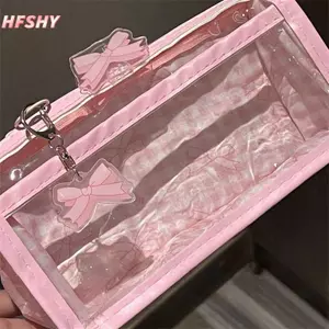 HFSHY Nơ Ngọt Dây Kéo Trong Suốt Hộp Đựng Bút Chì Học Sinh Văn Phòng Phẩm Túi Bảo Quản Dung Tích Lớn Túi Trang Điểm Hoạt Hình Dây Kéo Bút Túi VN
