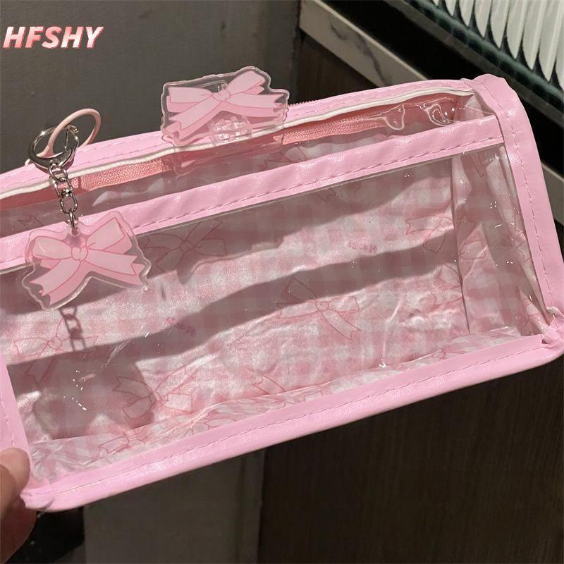 HFSHY Nơ Ngọt Dây Kéo Trong Suốt Hộp Đựng Bút Chì Học Sinh Văn Phòng Phẩm Túi Bảo Quản Dung Tích Lớn Túi Trang Điểm Hoạt Hình Dây Kéo Bút Túi VN
